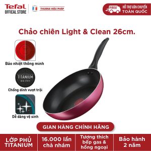 Chảo chiên Tefal Light & Clean B2240596 26cm (Đỏ) - Lớp phủ Titanium - Công nghệ Thermor-spot cảnh báo nhiệt